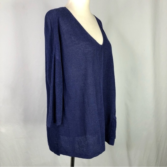J. Jill v-neck sweater linen blend lightweight lapis purple blue pocket Medium - Picture 11 of 11